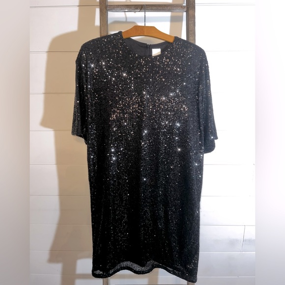 slim fit dress slacks Milly Rhinestone Ribbed Knit Dress - Black